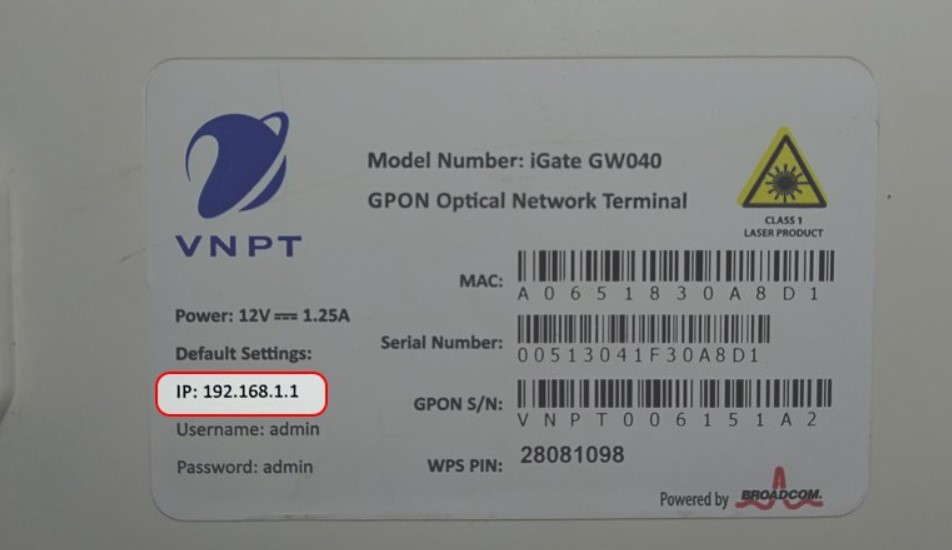 Thông tin đăng nhập vào modem wifi được ghi ở mặt sau thiết bị