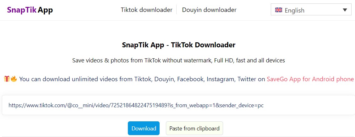 Tải video TikTok không watermark, logo bằng SnapTik